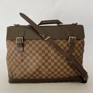 Louis Vuitton Brown Checkered Travel Bag with Leather Accents
